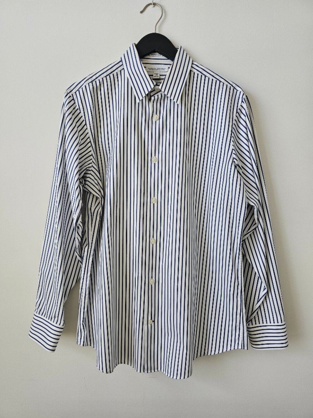 Banana Republic White Blue Stripe Cotton Men's Dress Shirt Top 16-16.5/Large